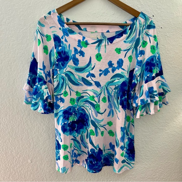 Lilly Pulitzer Lula Top Pink Tropics Sweet Pea Size Medium - Picture 2 of 11